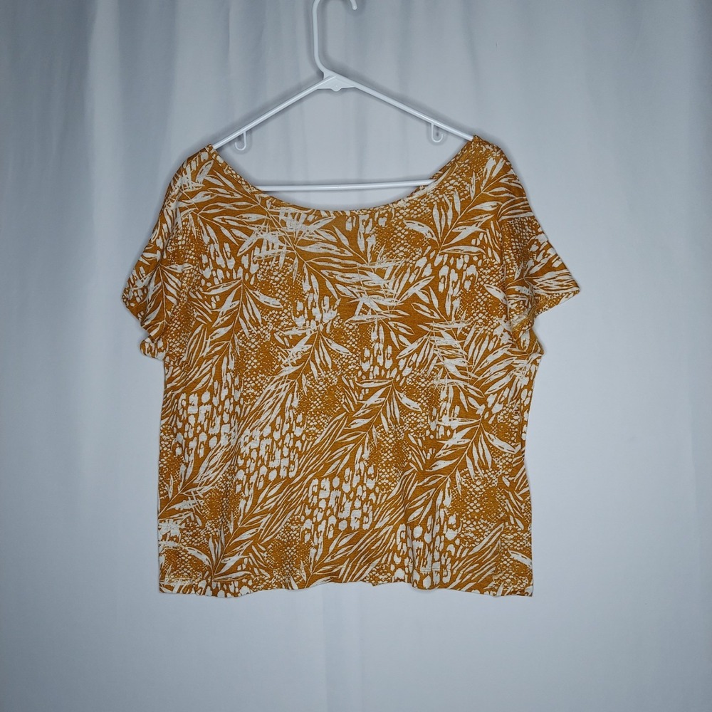 Christian Siriano Linen Top Women Large Boxy Crop Button Back Knit Orange Floral